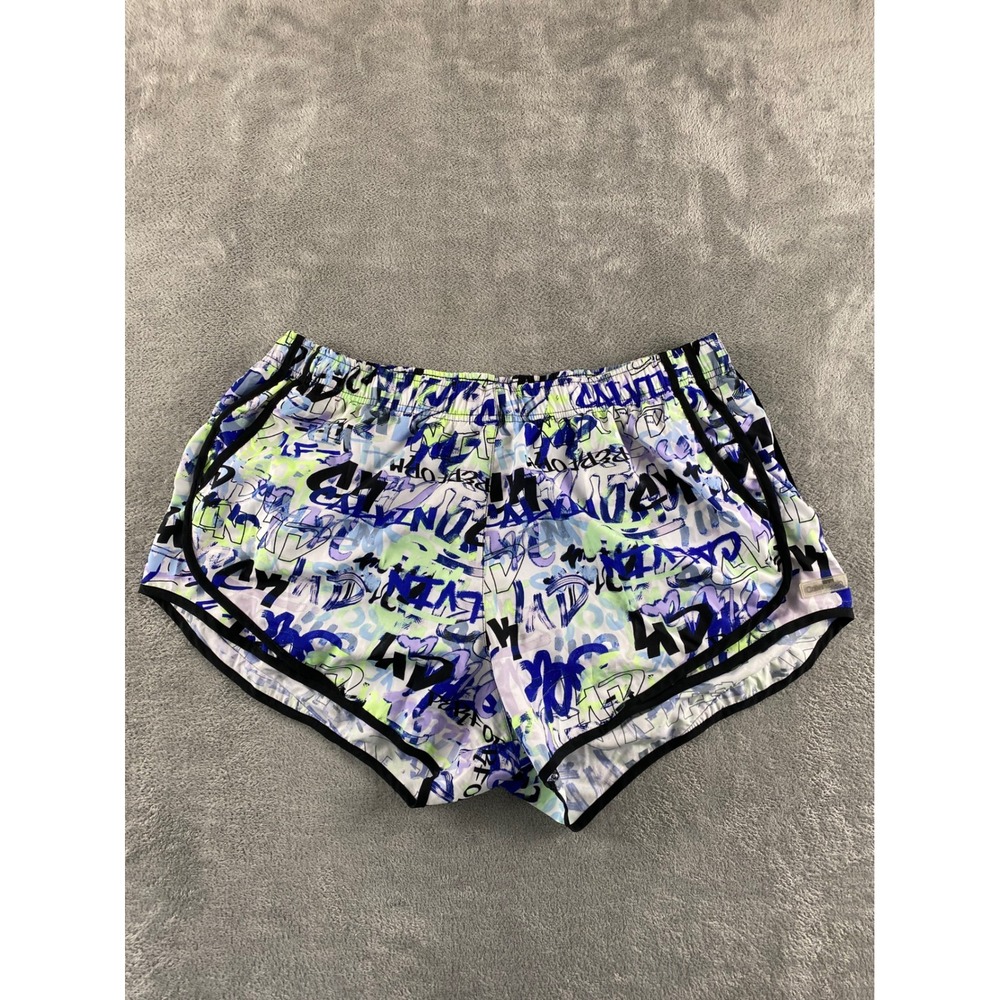 Calvin Klein Performance Womens XXL Graffiti Logo Running Shorts Blue‎ Green
